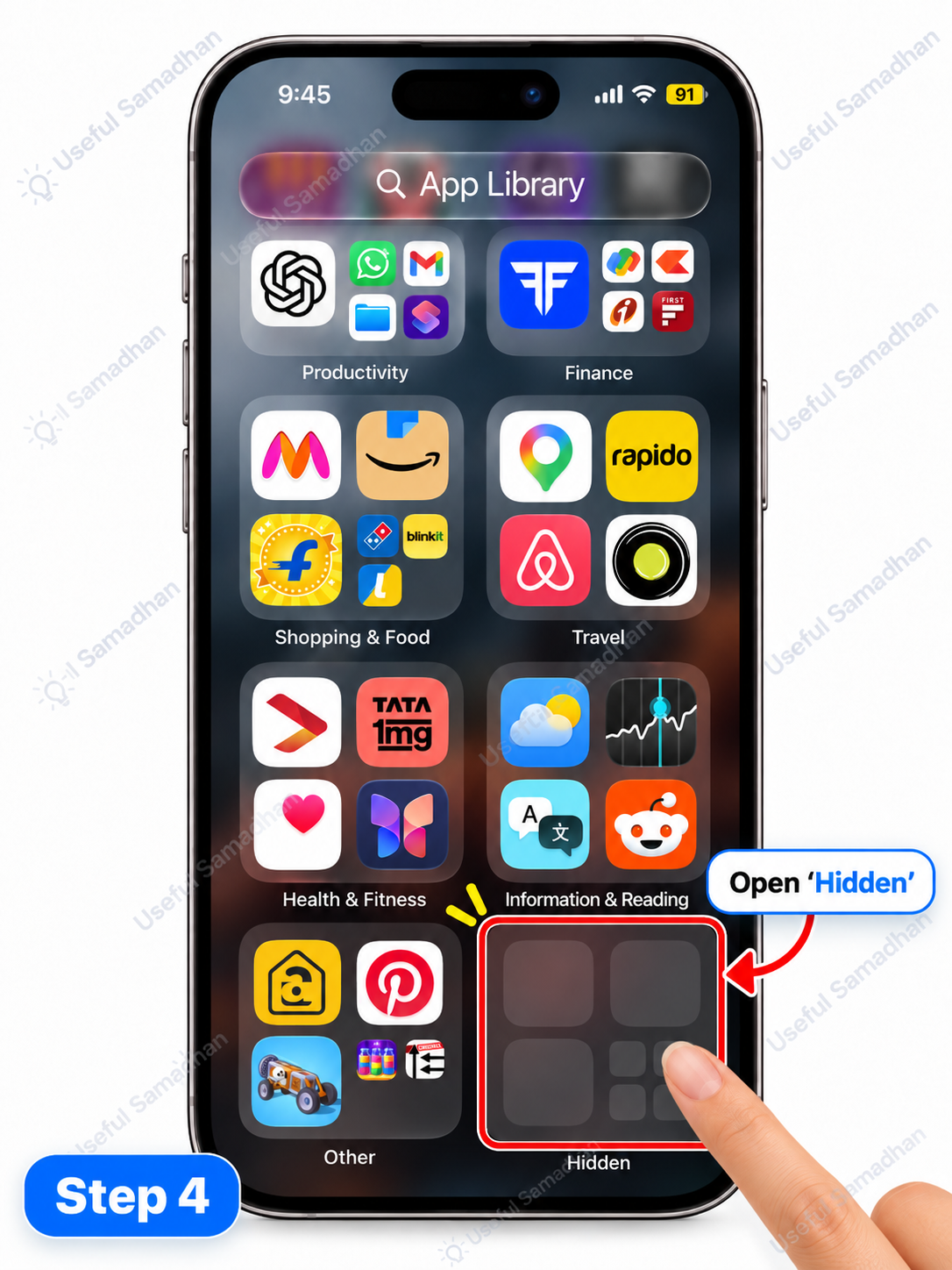 Step 4: App Library में Hidden folder खोलना