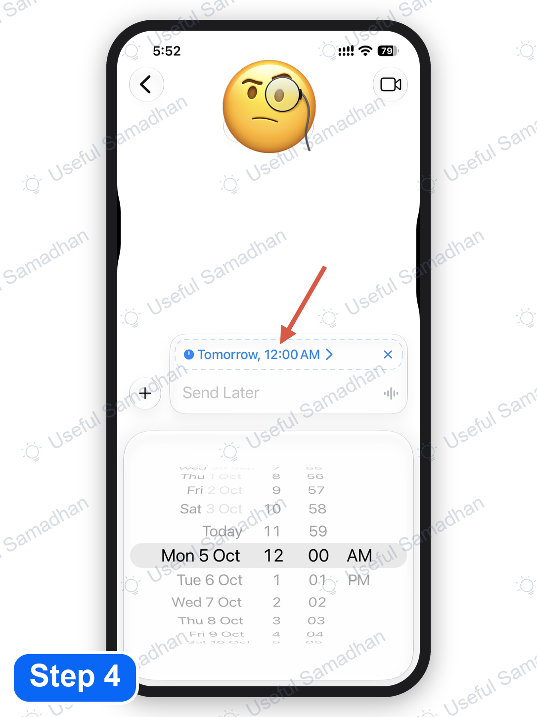 Step 4: Send Later scheduler में Date और Time चुनना