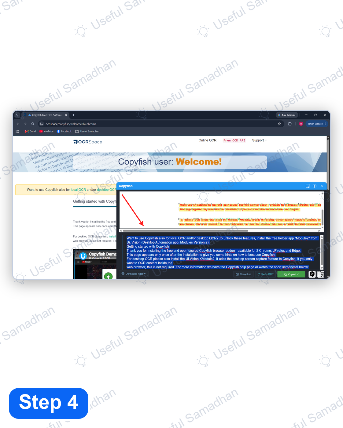 Step 4: Copyfish में recognized OCR text को check और edit करना