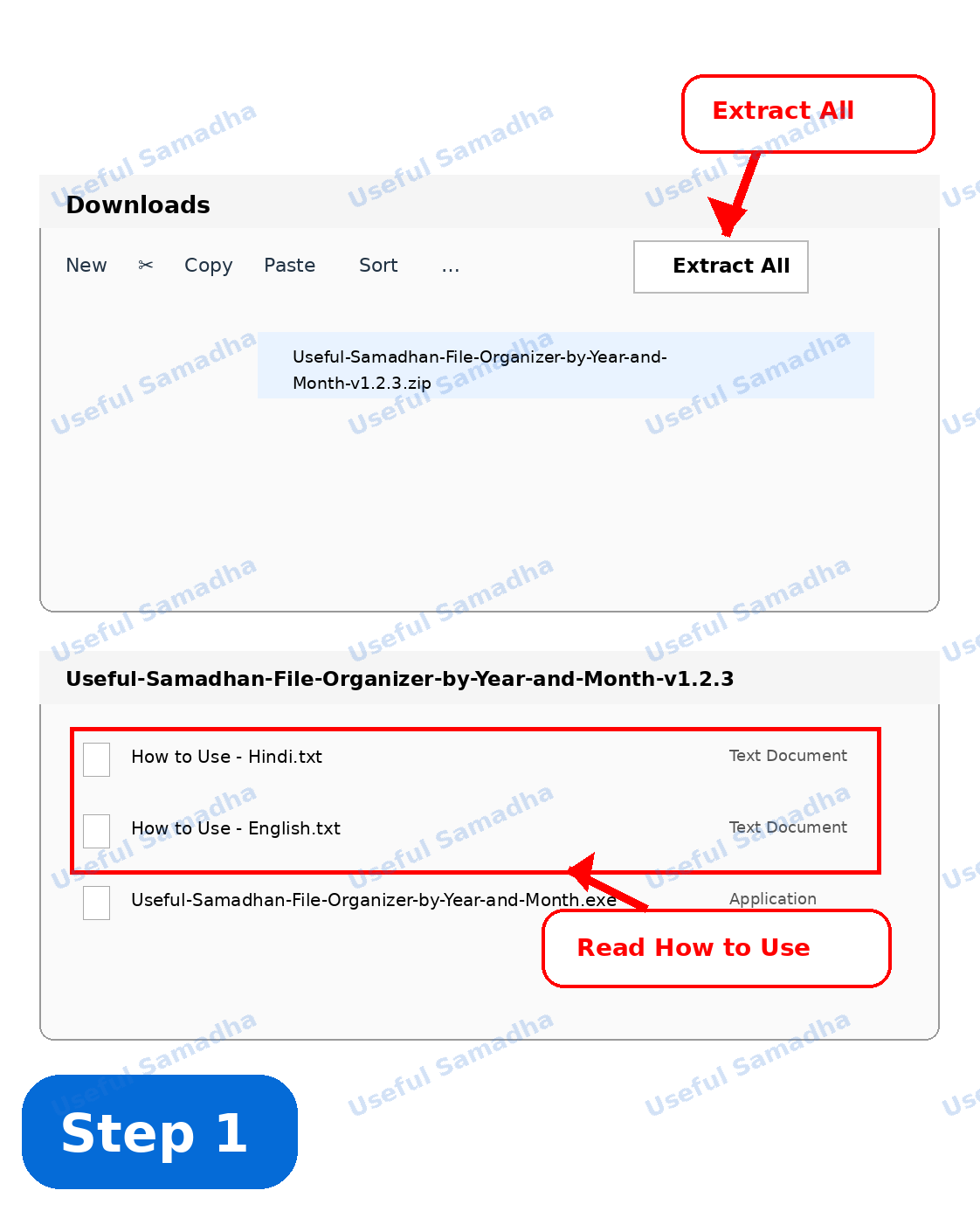 Step 1: Year-Month Tool ZIP को Extract All करके How to Use guide पढ़ना