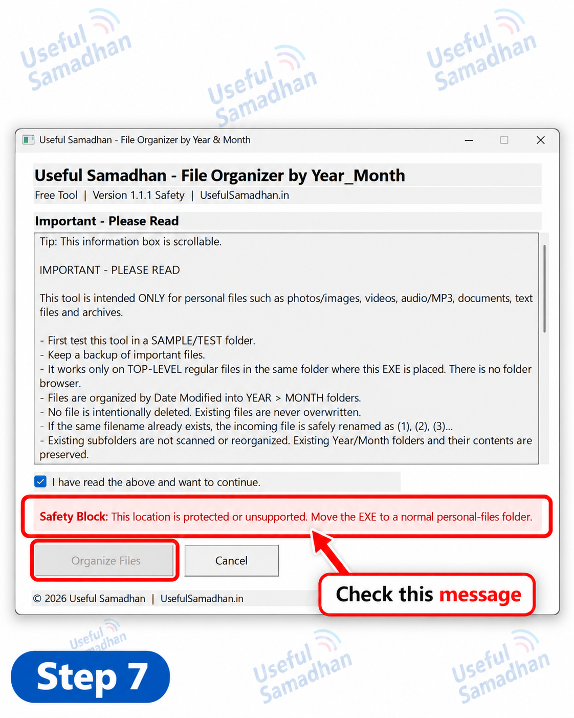 Step 7: Blocked location में Safety Block message देखना